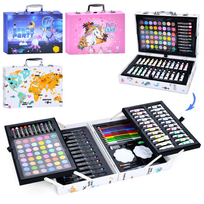 Набір для творчості: акварельні фарби, акварель у тюбику, фломастери, олівці, воскова крейда, в асортименті, у валізі 34х23х9 см.