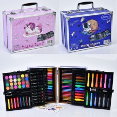 Набір для творчості на 133 предмети: олівці, фломастери, воскова крейда, акварельні фарби, розмальовка, в асортименті, у валізі 27,5х22х14 см.