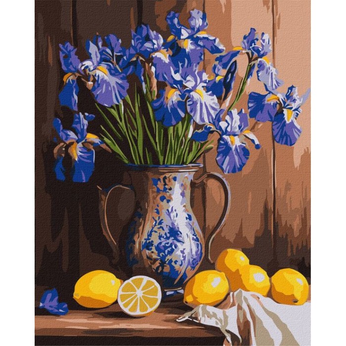 Картина за номерами «Іриси у вазі та лимони» 40х50 см, ТМ Ідейка