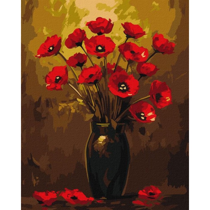 Картина за номерами «Букет маків» 40х50 см з фарбами металік, ТМ Ідейка