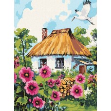 Картина за номерами «Мальви біля хати» 30х40 см, ТМ Ідейка