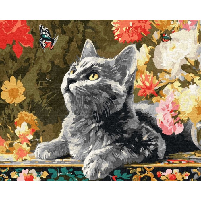 Картина за номерами «Кошеня та метелики» 40х50 см, ТМ Ідейка