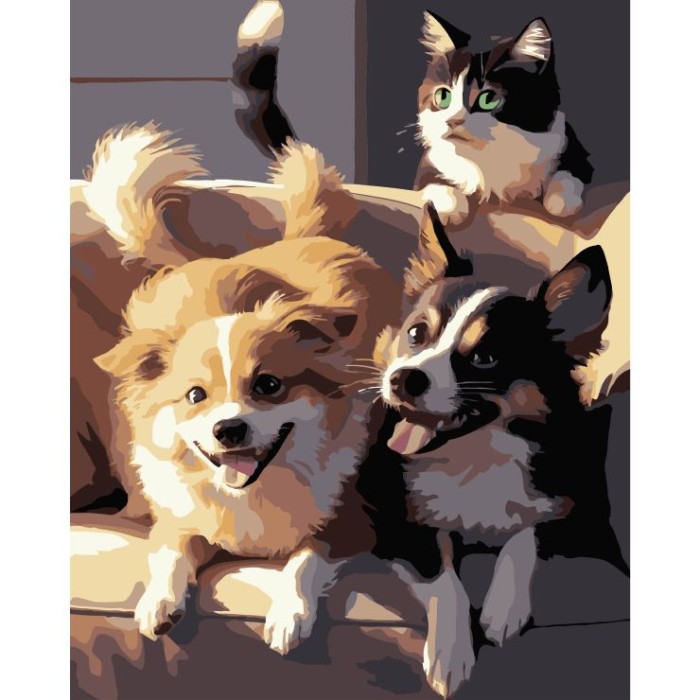 Картина за номерами «Дві собаки і кіт» 40х50 см, ТМ Strateg
