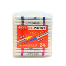 Набір скетч-маркерів «Aodemei» на 24 кольори зі кругл/скошеним наконечником у пластиковій коробці