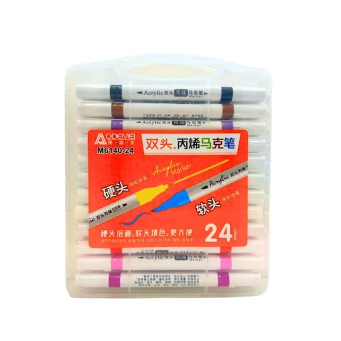 Набір скетч-маркерів «Aodemei» на 24 кольори зі кругл/скошеним наконечником у пластиковій коробці