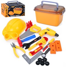 Набір інструментів: каска, ящик, молоток, викрутка, гайкові ключі, маска, пила, у коробці 27х14,5х17,5 см