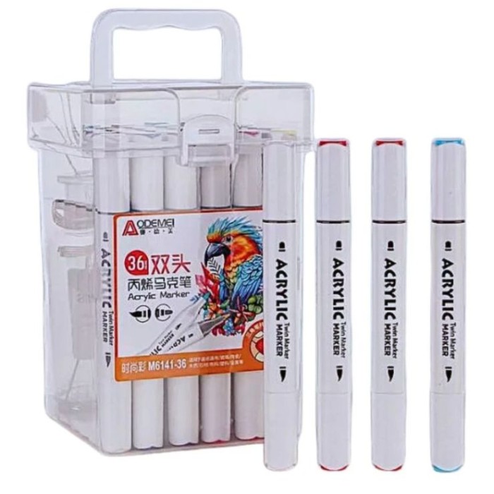 Набір акрилових скетчмаркерів «Aodemei» на 36 кольорів двосторонніх з трикутним корпусом у пластиковій упаковці.