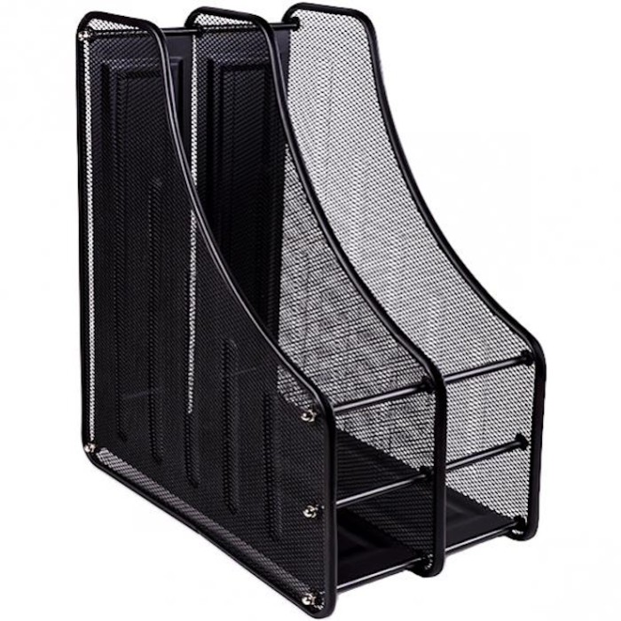 Лоток «Сітка» вертикальний металевий на 2 відділення чорний