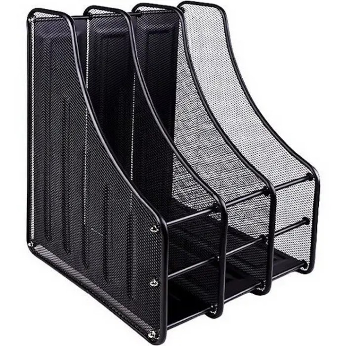 Лоток «Сітка» вертикальний металевий на 3 відділення чорний