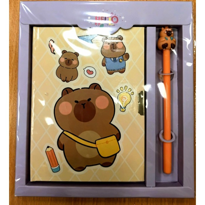 Блокнот «CAPYBARA 1» 20х22,5 см із замком та ручкою на 50 аркушів у клітинку з картонною обкладинкою, в асортименті, KIDS Line.