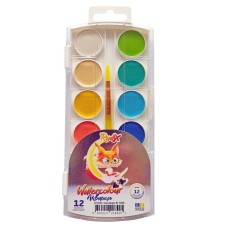 Фарби акварельні на 12 кольорів пастельні з пензликом, пластик, RUDIX
