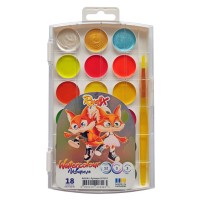 Фарби акварельні на 18 кольорів флурисцентних з пензликом, пластик, RUDIX