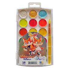 Фарби акварельні на 18 кольорів флурисцентних з пензликом, пластик, RUDIX