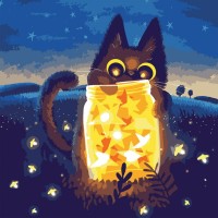Картина за номерами «Кошеня з зірками» 40х40 см з LED-підсвіткою, ТМ SANTI
