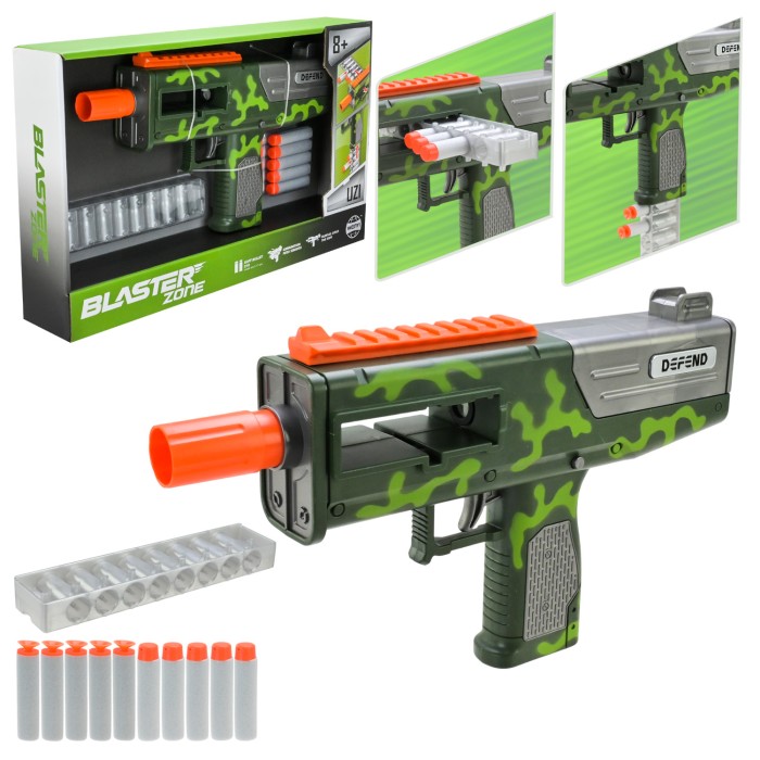 Іграшковий автомат «UZI» 31 см та 10 поролонових снарядів, у коробці 37,5х22,7х6,5 см