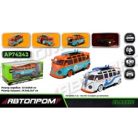 Автобус «Volkswagen t1 bus» 14,5 см 1:32 металевий зі світлом, звуком та дверима що відкриваються, на батарейці, в асортименті, у коробці 19,5х9х9 см, Автопром