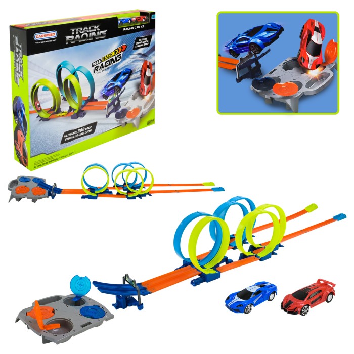 Трек 207х38х26 см зі світлом, звуком, мішенню та 2 машинками по 7,5 см, на батарейці, у коробці 56х45х9 см