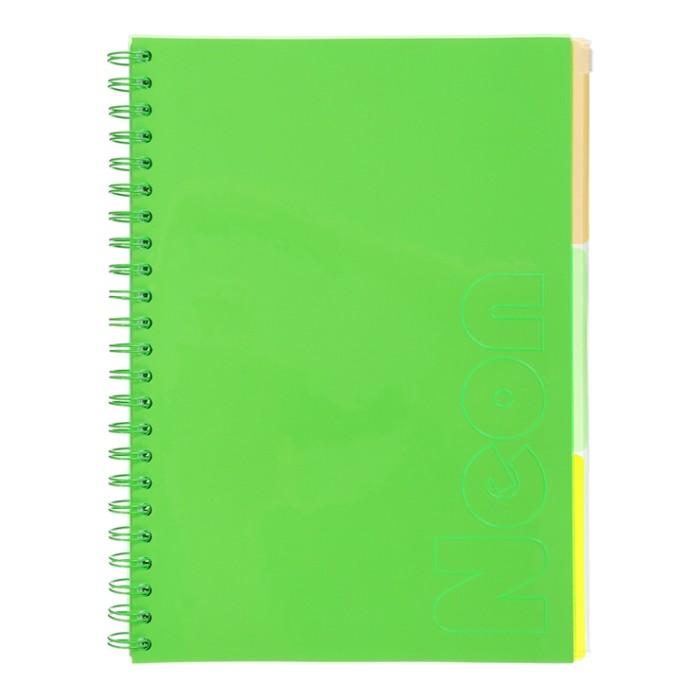 Канцелярська книга «NEON» на 120 аркушів у клітинку з пластиковими розділювачами та обкладинкою на пружині збоку, ТМ Buromax