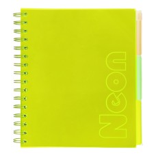 Зошит з роздільниками «NEON» В5 на 120 аркушів у клітинку з пластиковою обкладинкою на спіралі збоку, жовтий, ТМ Buromax