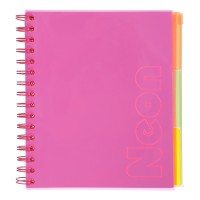 Зошит з роздільниками «NEON» В5 на 120 аркушів у клітинку з пластиковою обкладинкою на спіралі збоку, рожевий, ТМ Buromax