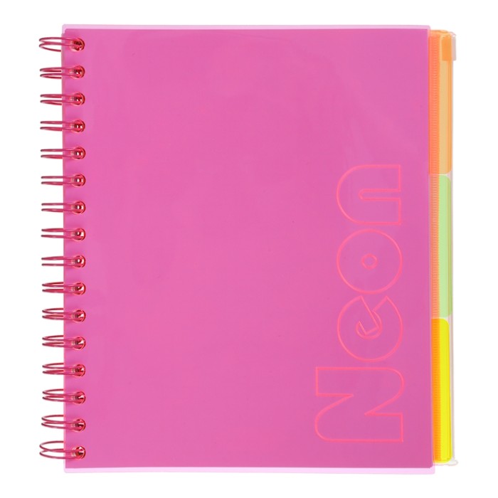 Зошит з роздільниками «NEON» В5 на 120 аркушів у клітинку з пластиковою обкладинкою на спіралі збоку, рожевий, ТМ Buromax
