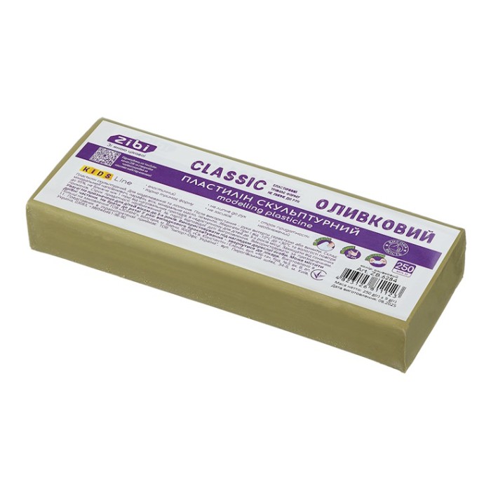 Пластилін «CLASSIC» скульптурний оливковий 250 г, KIDS Line