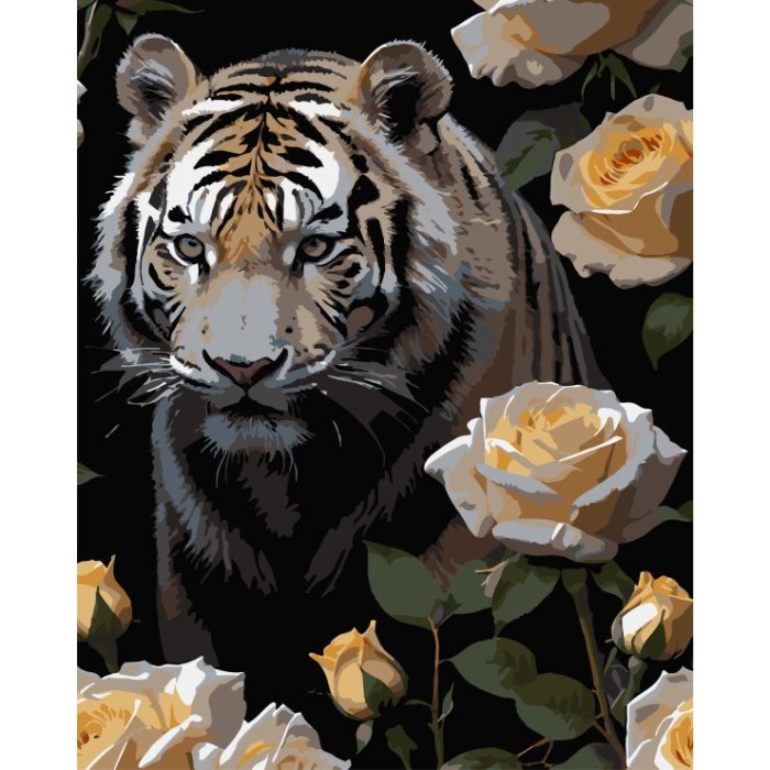 Картина за номерами «Тигр у трояндах» 40х50 см, ТМ Strateg