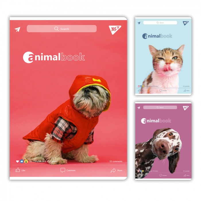 Канцелярська книга А4 «Animalbook» на 48 аркушів у клітинку з ламінованою обкладинкою, в асортименті, ТМ YES