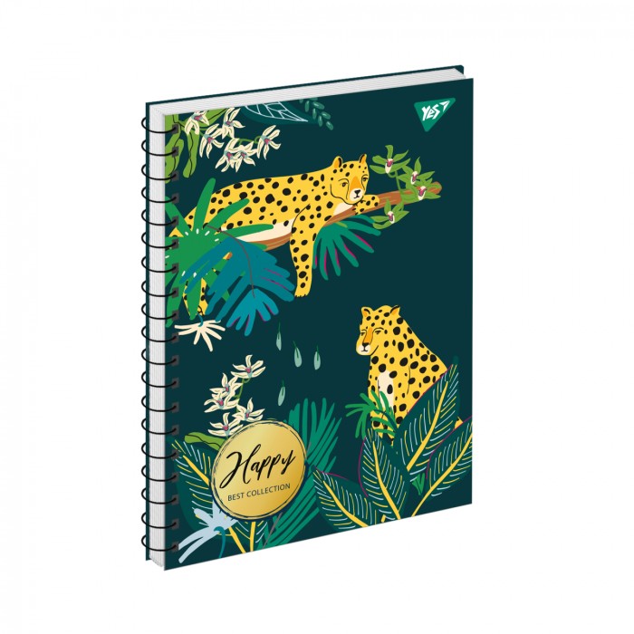 Блокнот «Happy» А5 на 80 аркушів у клітинку з ламінованою обкладинкою на спіралі збоку, в асортименті, ТМ Yes