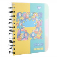 Блокнот з роздільниками «Stand with Ukraine» В6 на 144 аркуші у клітинку з пластиковою обкладинкою на спіралі збоку, ТМ Yes