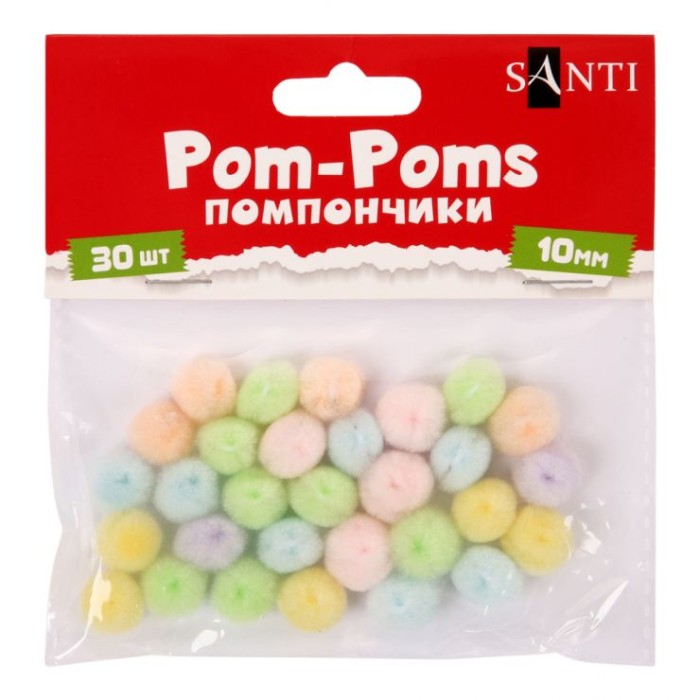 Помпони пастель d 10 мм, 30 шт в упаковці, SANTI