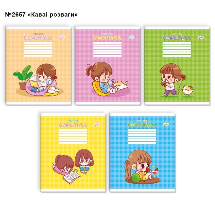 Зошит на 12 аркушів у лінію «Каваї розваги» №2657, ТМ Brisk