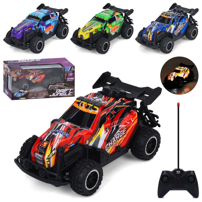 Машина 17 см 1:24 р/к зі світлом, корпусом що не б`ється та гумовими колесами, на батарейці, в асортименті, у коробці 24х13х13 см