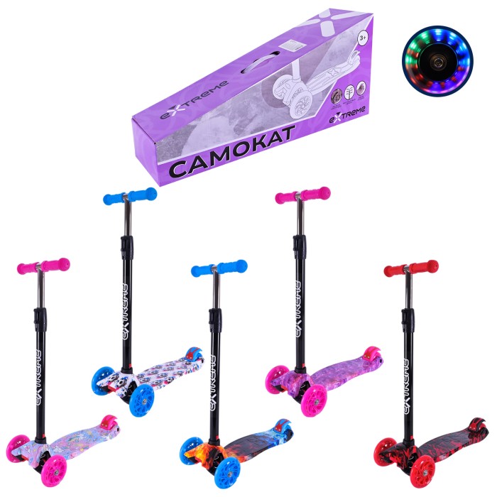 Самокат «MAXI» 4-колісний колеса PU світяться, в асортименті, у коробці 58х14,5х28 см