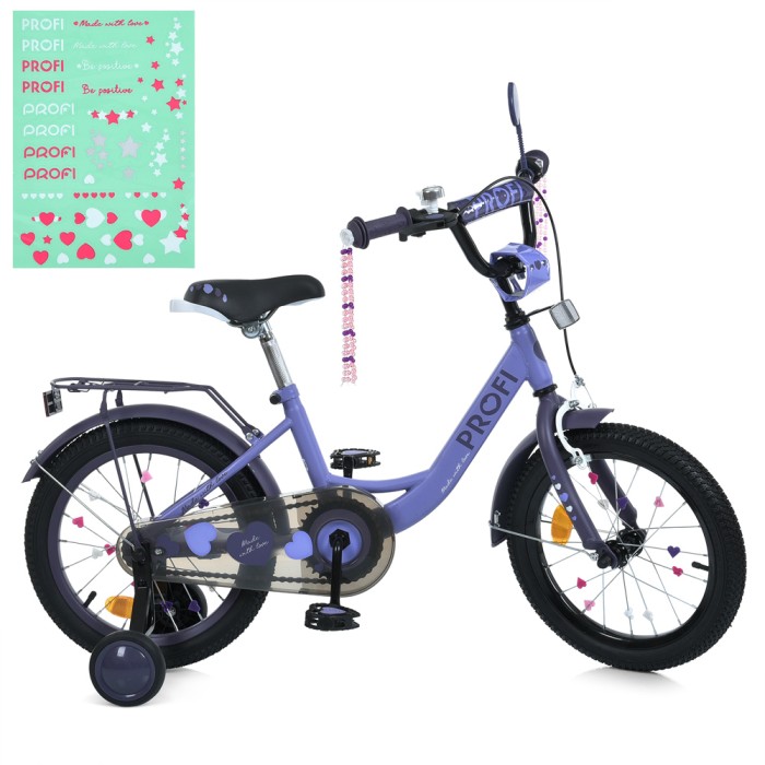 Велосипед «PROF1 PRINCESS» 2-колісний на металевій рамі з колесами 18 дюймів, дзвінком, ліхтарем та багажником, бузковий