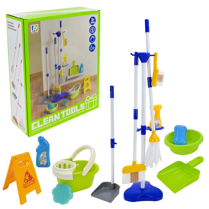 Набір для прибирання: швабра, мітла, аксесуари в коробці 33х10х25 см