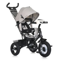 Велосипед 3-колісний на металевій рамі з гумовими колесами 12 та 10дюймів, USB, Bluetooth, пультом, світлом, вільним ходом коліс, гальмами, підшипниками, бежевий