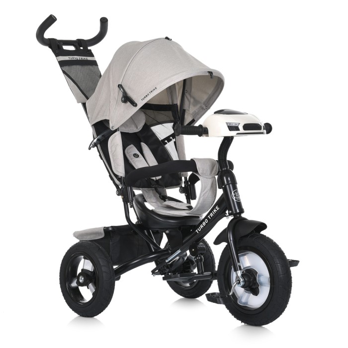 Велосипед 3-колісний на металевій рамі з гумовими колесами 12 та 10дюймів, USB, Bluetooth, пультом, світлом, вільним ходом коліс, гальмами, підшипниками, бежевий