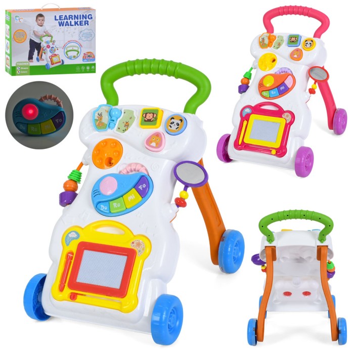 Ходунки з ігровою панеллю музичні зі світлом, звуками тварин, піаніно, дошкою для малювання ч/б, сортером, диском-тріскачкою