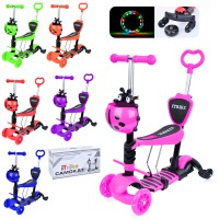 Самокат-велобіг «MAXI» 5 в 1 3-колісний на алюмінієво-пластиковій рамі, 2 колеса ПУ 118 мм зі світлом, заднє 100 мм, додатковими колесами 64 мм та підніжкою 25х13 см