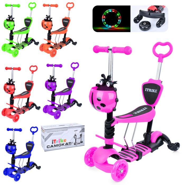 Самокат-велобіг «MAXI» 5 в 1 3-колісний на алюмінієво-пластиковій рамі, 2 колеса ПУ 118 мм зі світлом, заднє 100 мм, додатковими колесами 64 мм та підніжкою 25х13 см