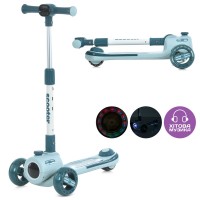 Самокат 3-колісний на металопластиковій рамі, 2 передні 125 мм зі світлом, заднє 90 мм зі світлом, кермо 62-80 см, підніжка