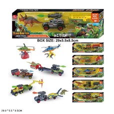 Ігровий набір металевий: динозавр та машина з причепом, в асортименті, у коробці 29х5,5х8,5 см