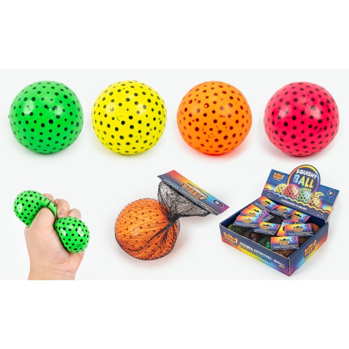 Антистрес-куля 6 см неонова з кульками, в асортиментф, по 12 шт у дисплей- боксі, YabbaDabba