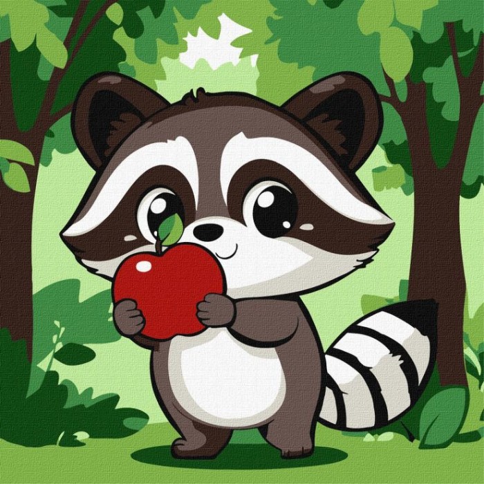 Картина за номерами «Милий єнот з яблучком» 30х30 см, ТМ Ідейка