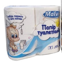Туалетний папір «Малюк» по 4 рулони на гільзі двошаровий на 130 відривів, Malvar