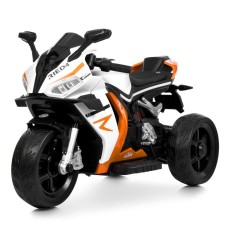 Мотоцикл з акумулятором 12V 7AH на 2 мотори по 35W, MP3, USB, TF, EVA, музикою та світлом, біло-помаранчевий.
