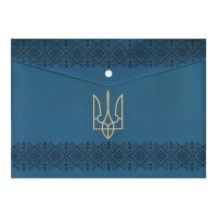 Папка-конверт «UKRAINE DECOR» А4 на кнопці вишиванка блакитна, ТМ Buromax