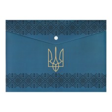 Папка-конверт «UKRAINE DECOR» А4 на кнопці вишиванка блакитна, ТМ Buromax