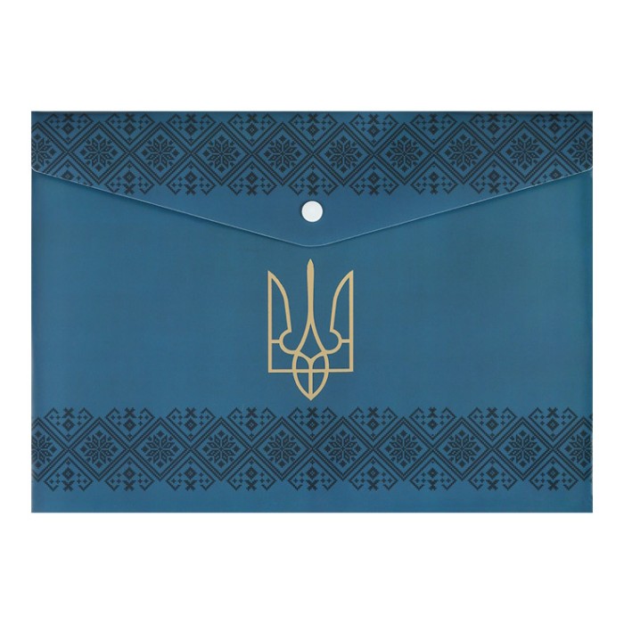 Папка-конверт «UKRAINE DECOR» А4 на кнопці вишиванка блакитна, ТМ Buromax